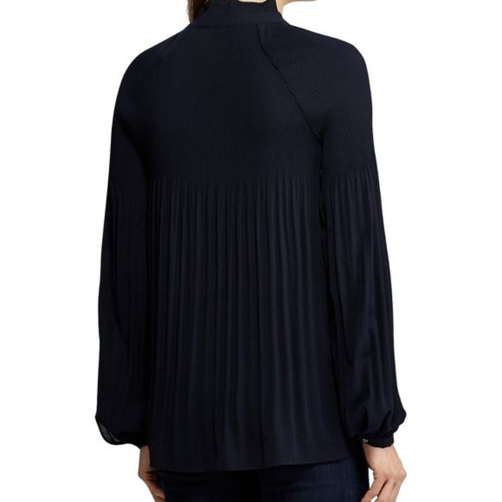Lauren Ralph Lauren Women's Pleated Tie-Front Top Blouse Black - Picture 2 of 7